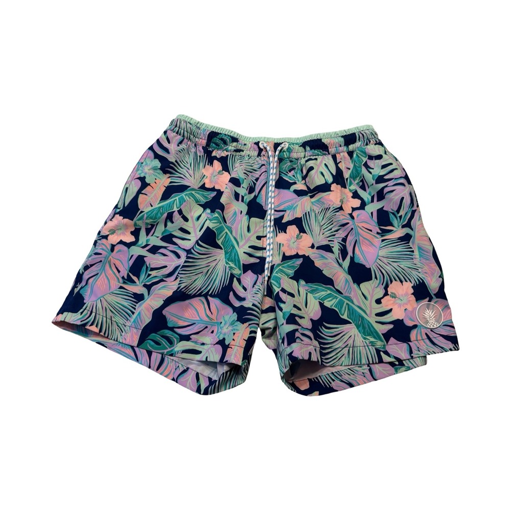 Chubbies Mens 5.5 Inseam Tropical Floral Swim Trunks Navy Pink Mint Medium